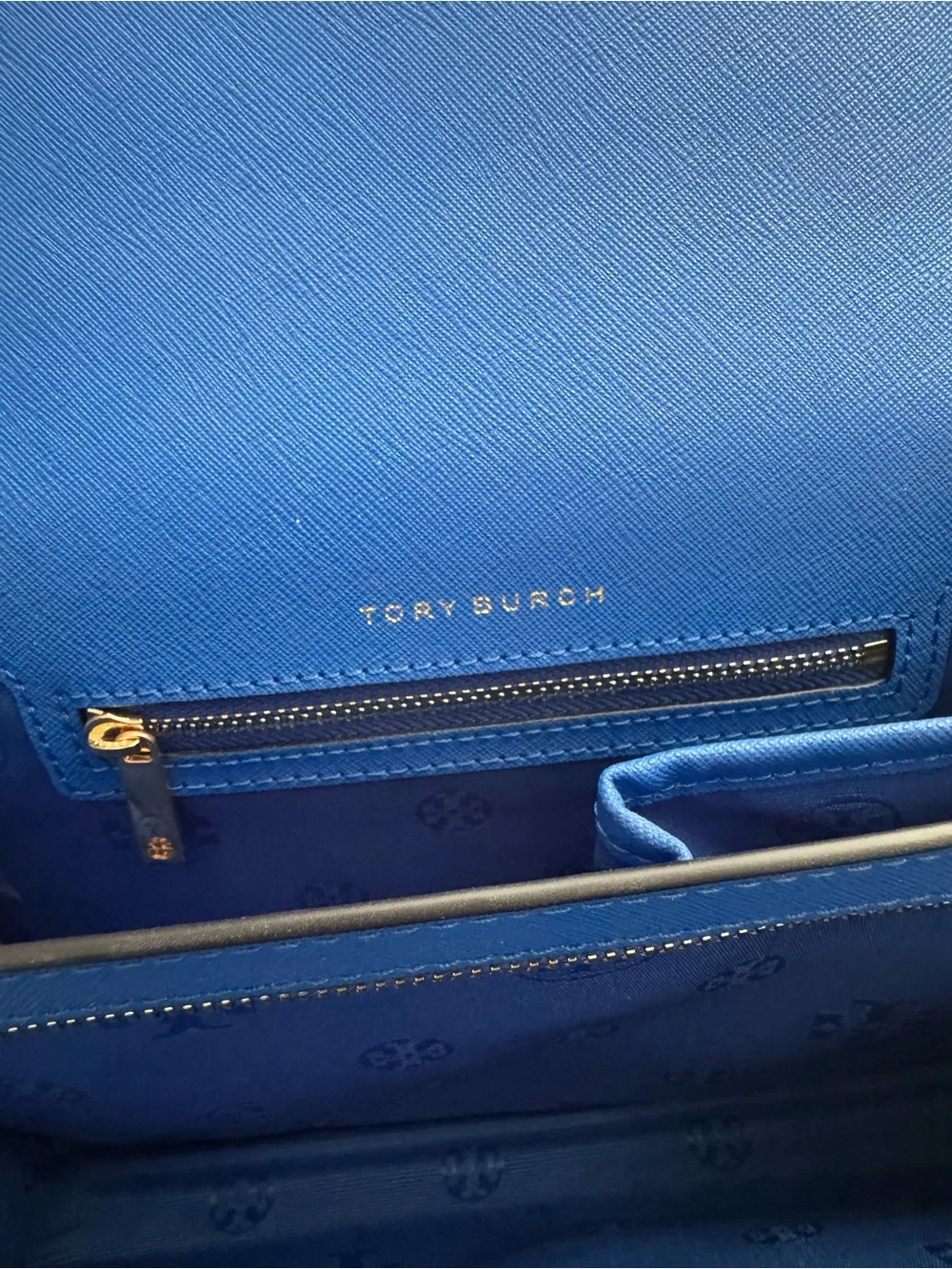 Tory Burch Electric Blue Saffiano Leather Zip Wallet